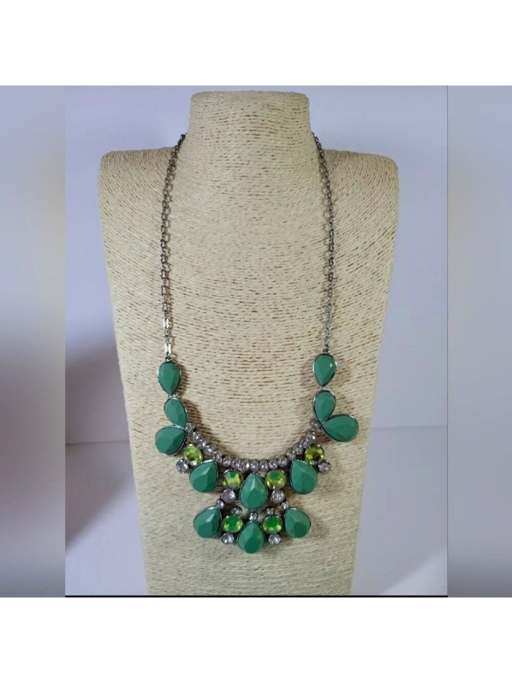 Lia Sophia Silvertone Statement Necklace Mint Green Faceted Lucite Rhinestone